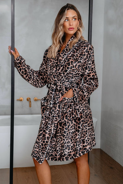 Cozy Soft Tan Leopard Print Robe - Magnolia Boutique