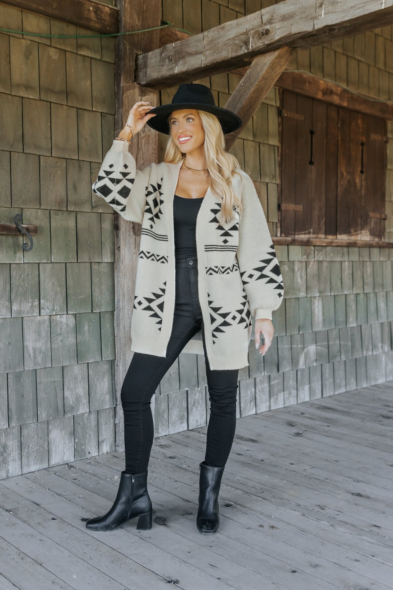 Cream and Black Aztec Print Cardigan - Magnolia Boutique