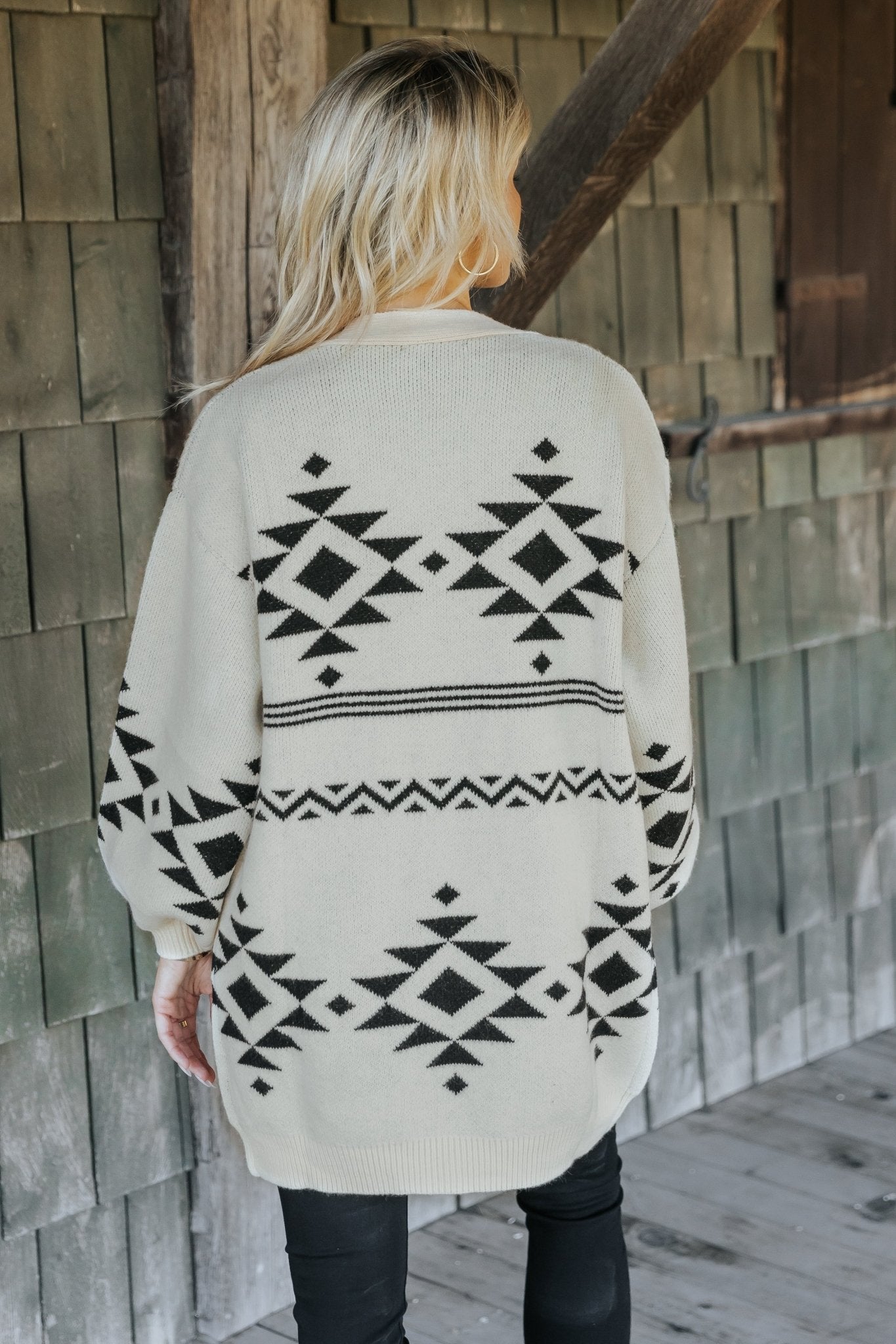 Cream and Black Aztec Print Cardigan - Magnolia Boutique