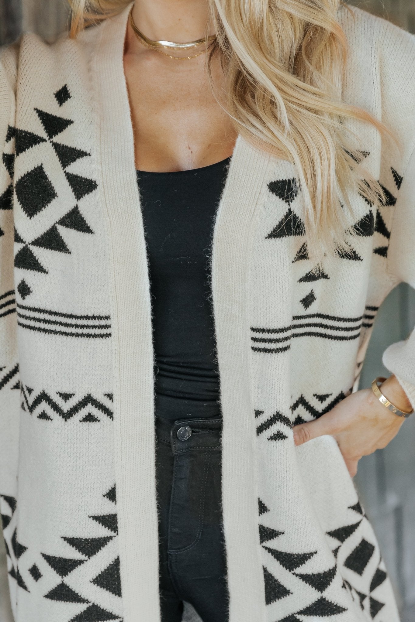 Cream and Black Aztec Print Cardigan - Magnolia Boutique