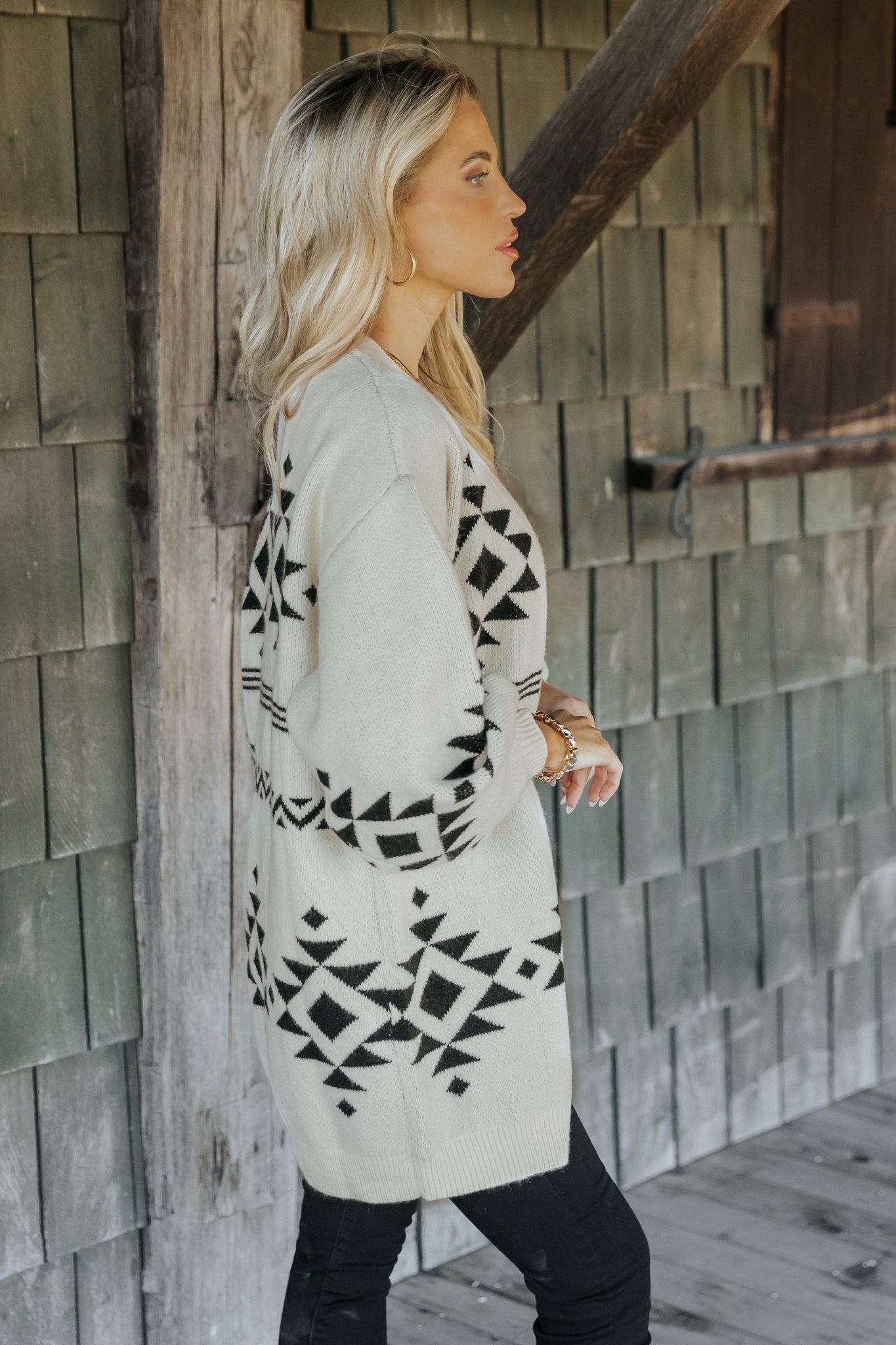 Cream and Black Aztec Print Cardigan - Magnolia Boutique