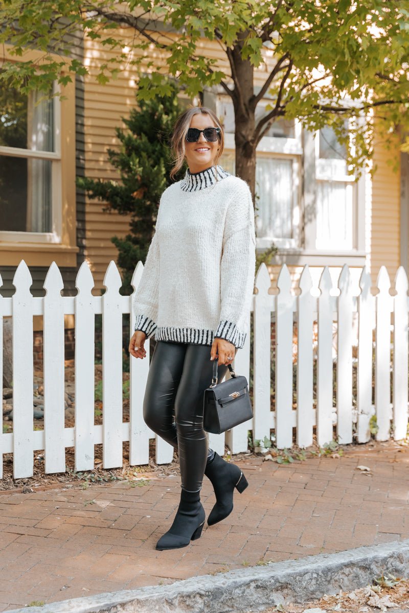 Cream and Black Contrast Stitch Sweater - Magnolia Boutique