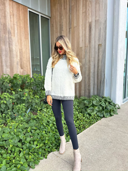 Cream and Black Contrast Stitch Sweater - Magnolia Boutique