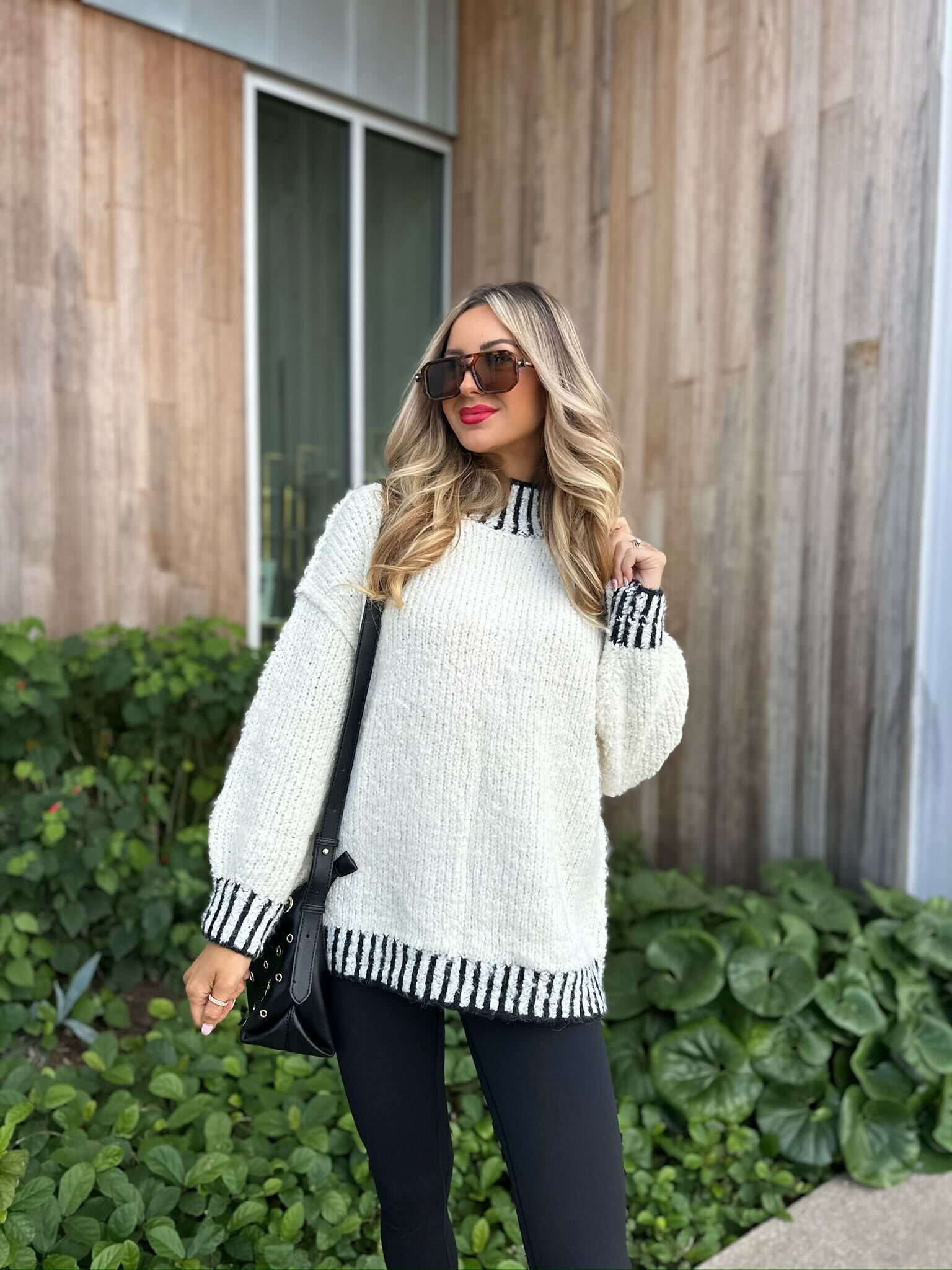 Cream and Black Contrast Stitch Sweater - Magnolia Boutique