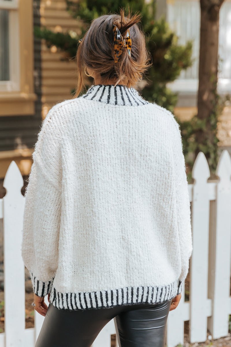 Cream and Black Contrast Stitch Sweater - Magnolia Boutique