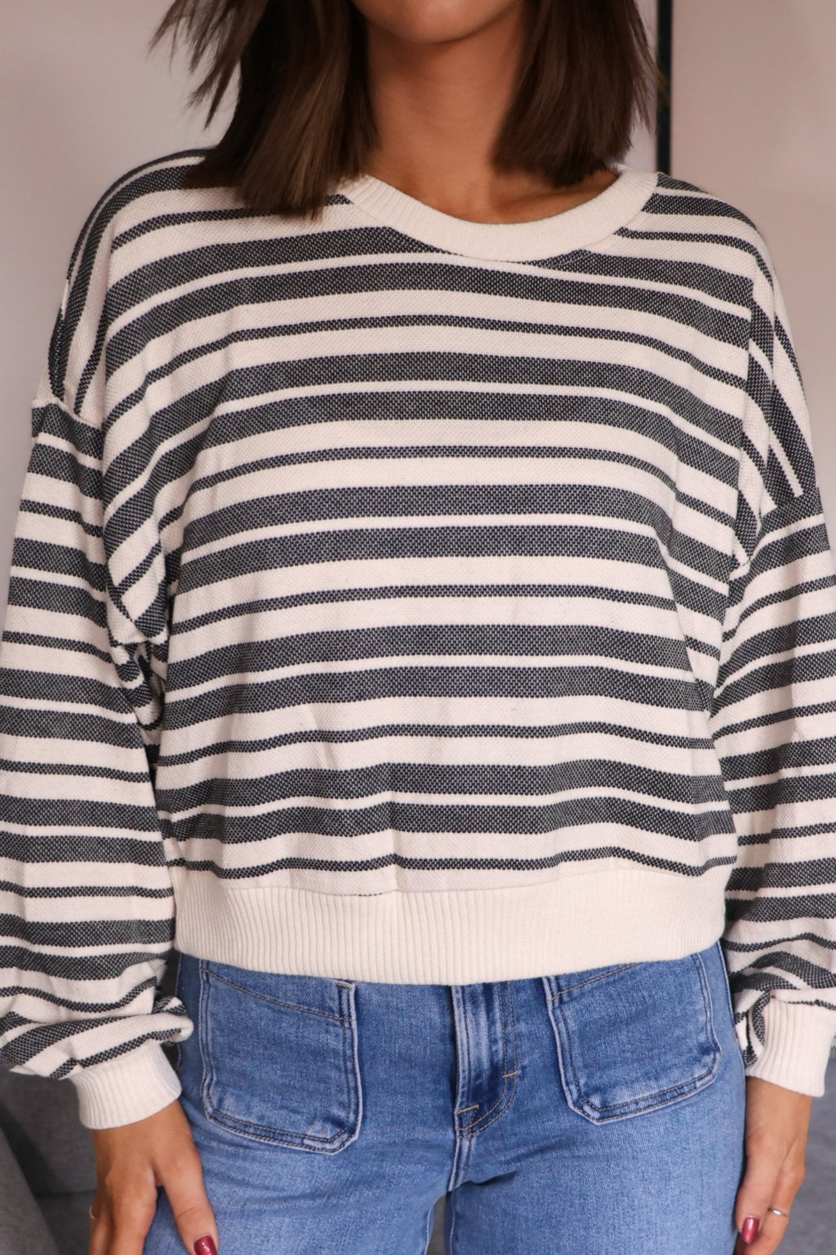 Cream and Black Striped Lounge Sweater - Magnolia Boutique