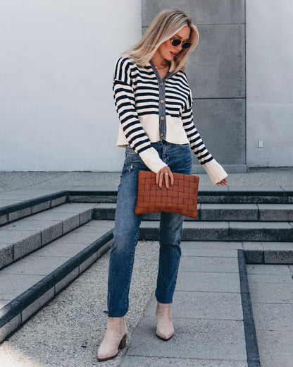 Cream and Black Striped Sweater Cardigan - Magnolia Boutique