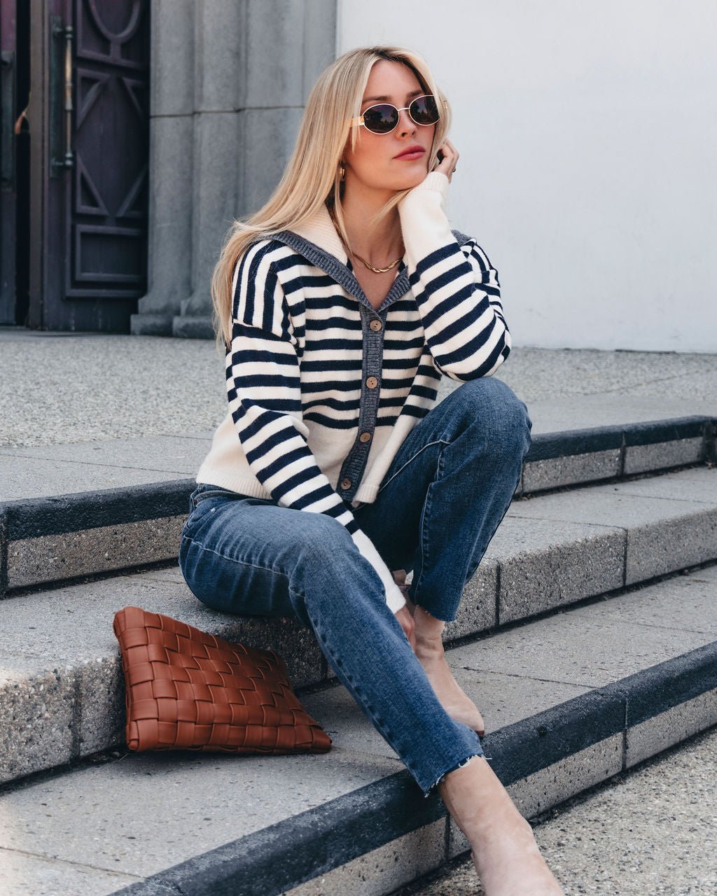 Cream and Black Striped Sweater Cardigan - Magnolia Boutique