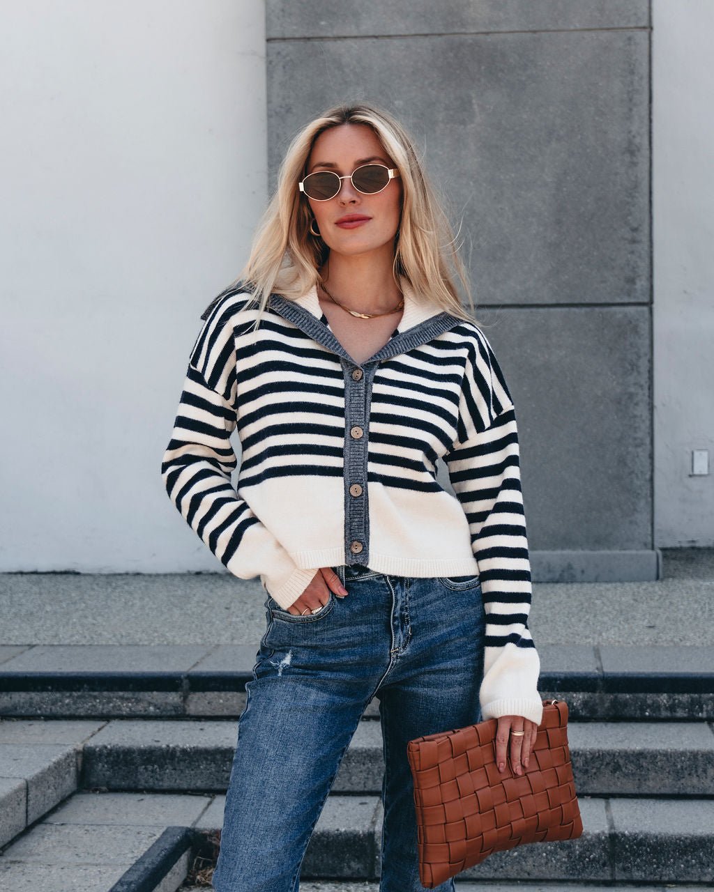 Cream and Black Striped Sweater Cardigan - Magnolia Boutique