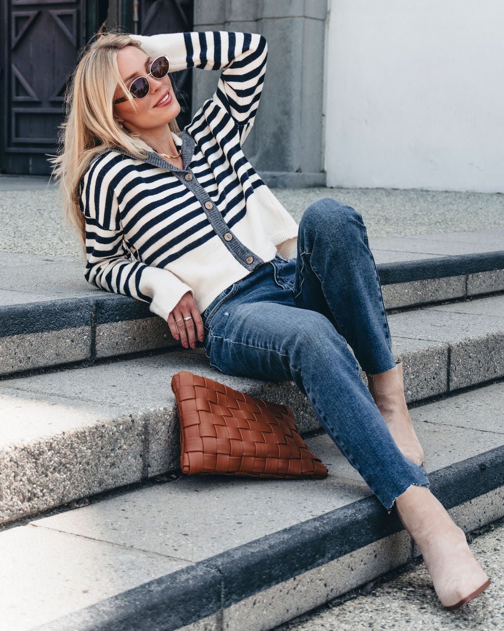 Cream and Black Striped Sweater Cardigan - Magnolia Boutique