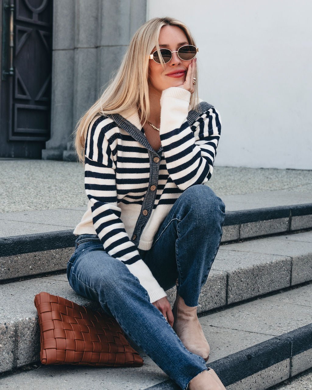 Cream and Black Striped Sweater Cardigan - Magnolia Boutique