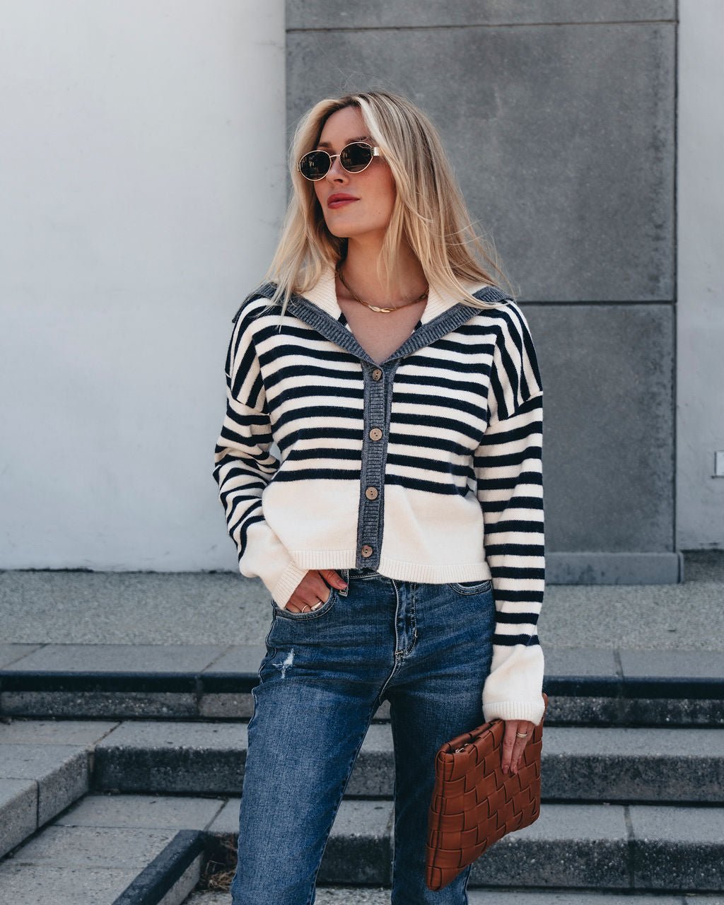 Cream and Black Striped Sweater Cardigan - Magnolia Boutique