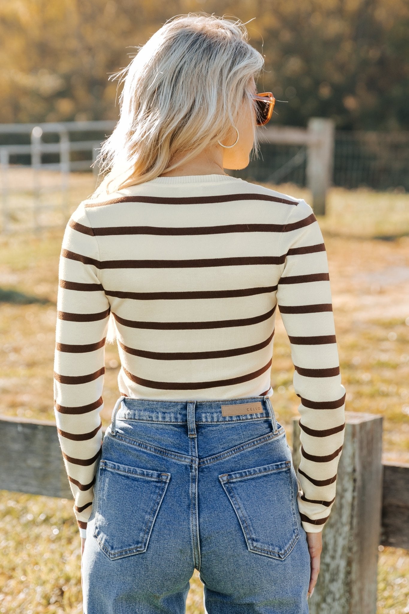 Cream and Brown Striped Bodysuit - Magnolia Boutique