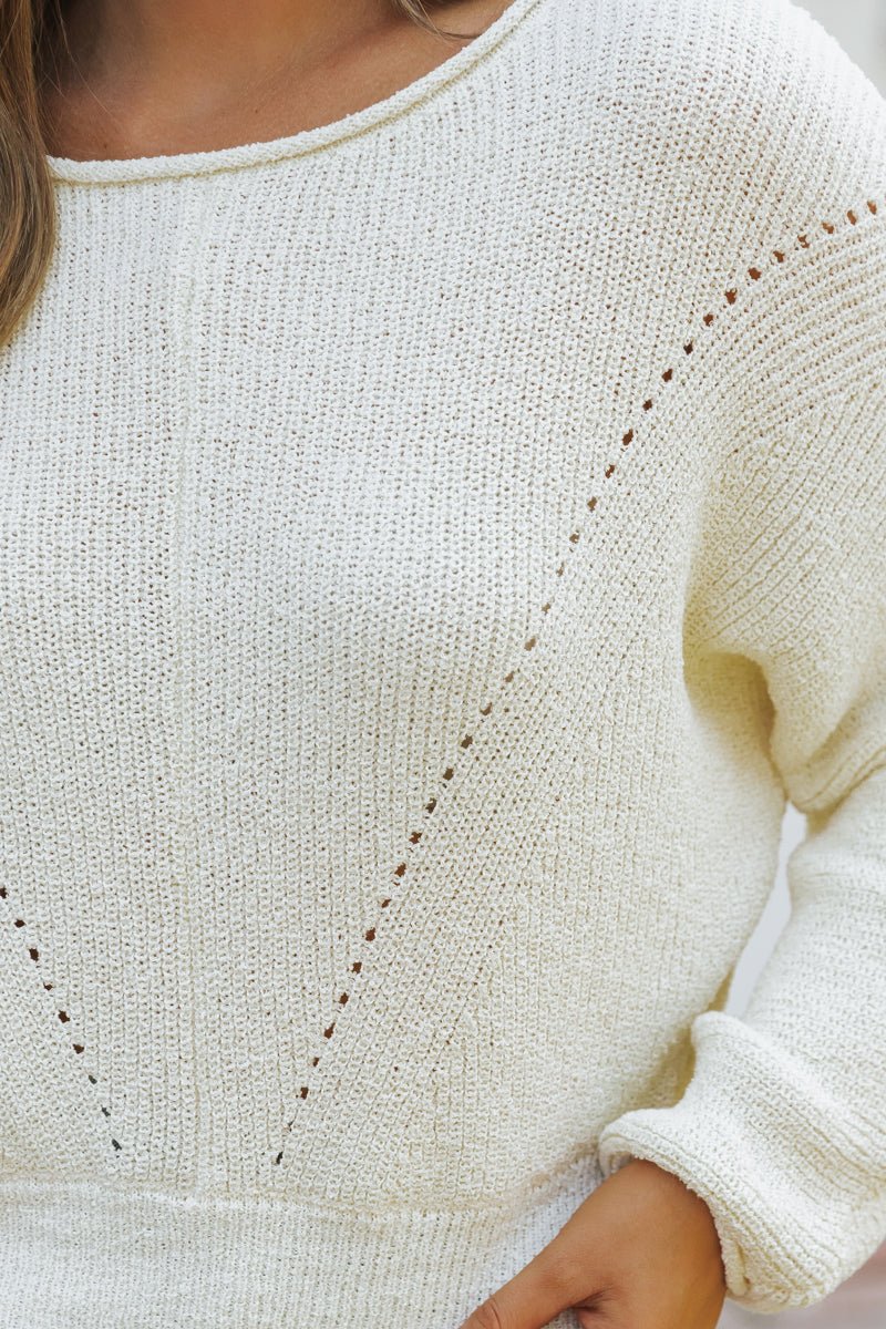 Cream Boat Neck Pointelle Sweater - Magnolia Boutique