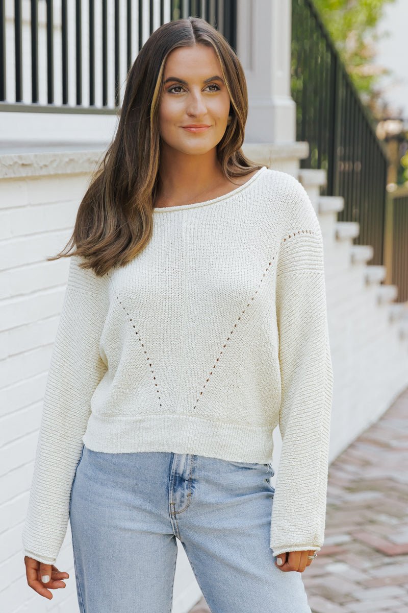 Cream Boat Neck Pointelle Sweater - Magnolia Boutique