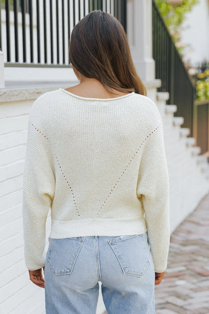 Cream Boat Neck Pointelle Sweater - Magnolia Boutique