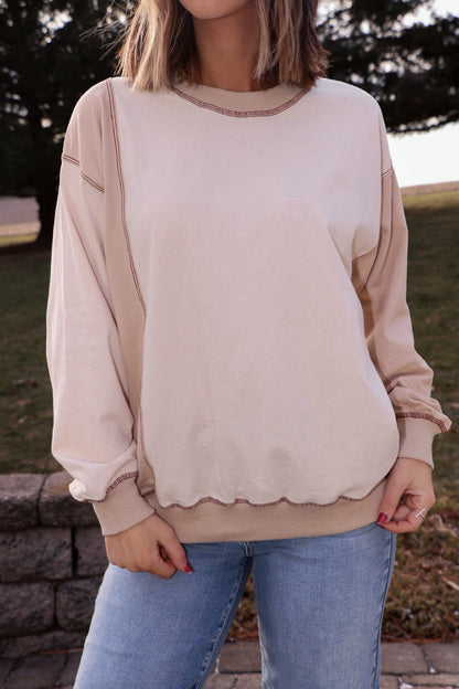 Cream Color Block Stitch Detail Sweatshirt - Magnolia Boutique