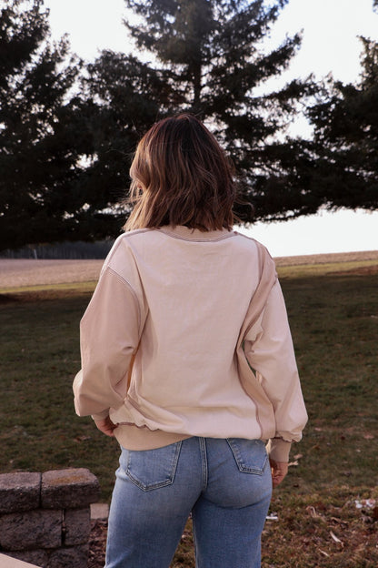 Cream Color Block Stitch Detail Sweatshirt - Magnolia Boutique