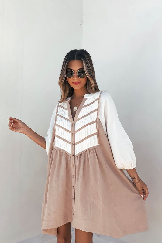 Cream Color Block Tunic Dress | Pre Order - Magnolia Boutique