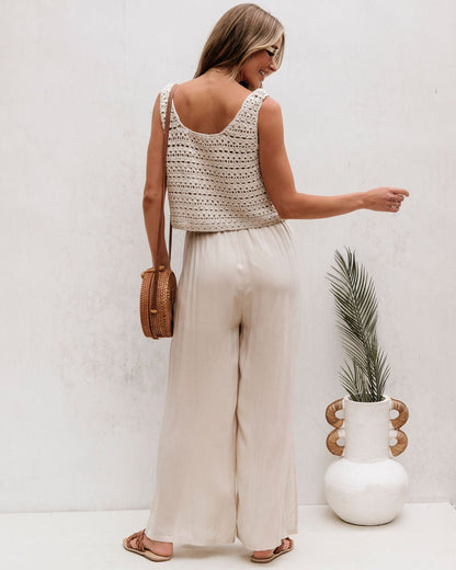 Cream Crochet Slit Jumpsuit - Magnolia Boutique