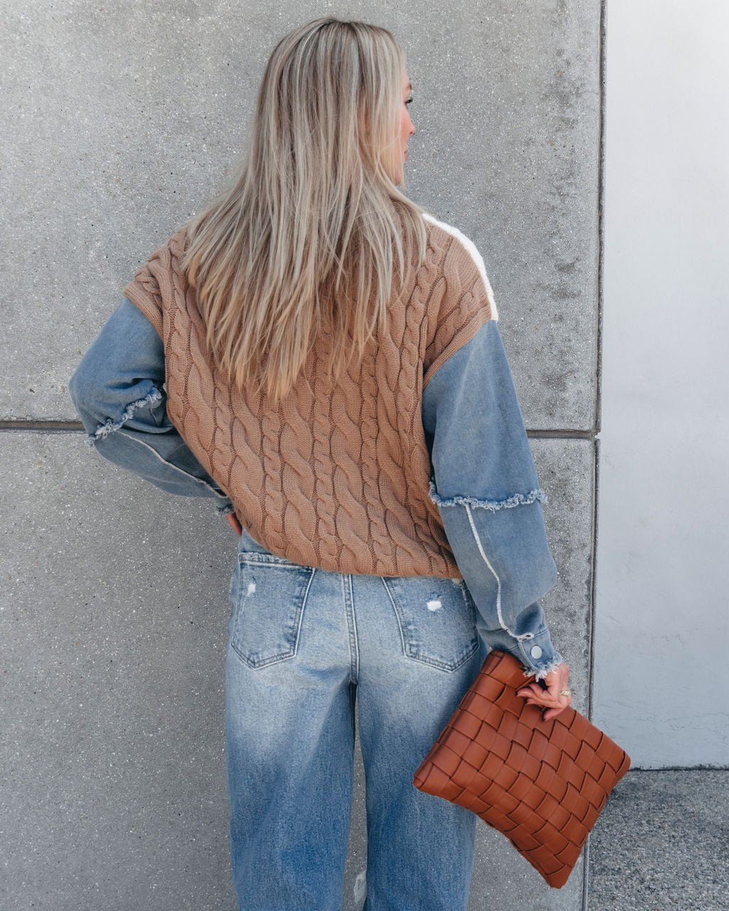 Cream Denim Cable Knit Sweater - Magnolia Boutique