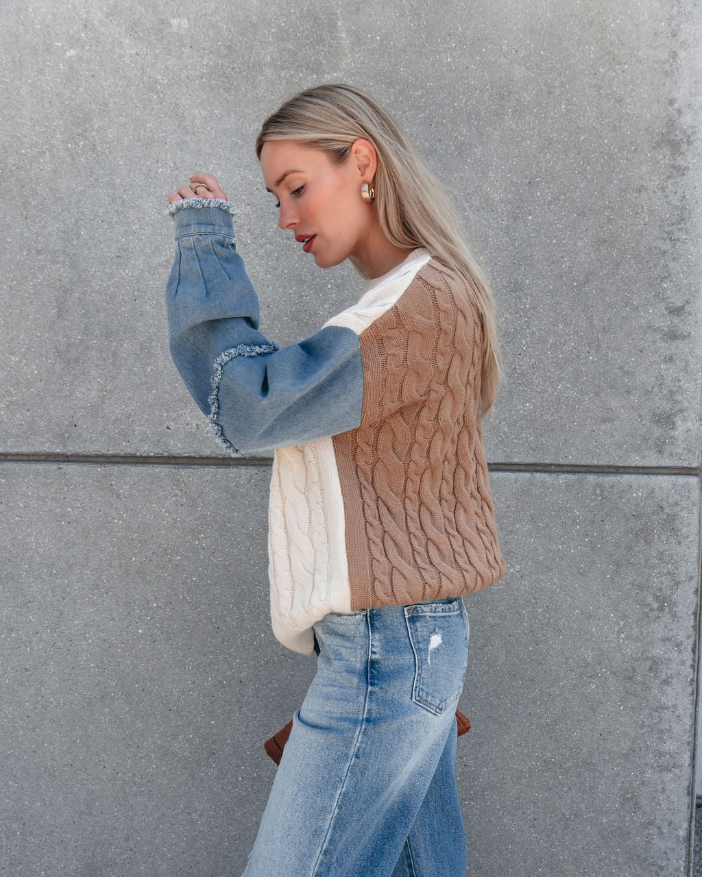 Cream Denim Cable Knit Sweater - Magnolia Boutique