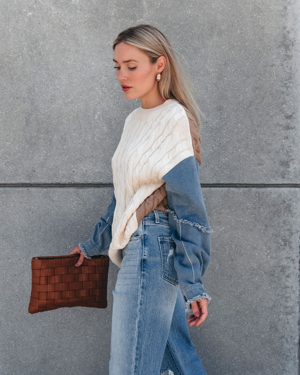 Cream Denim Cable Knit Sweater - Magnolia Boutique