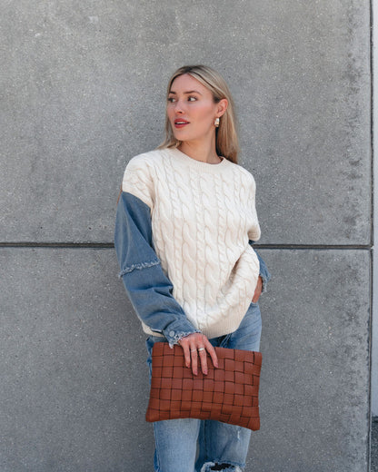 Cream Denim Cable Knit Sweater - Magnolia Boutique