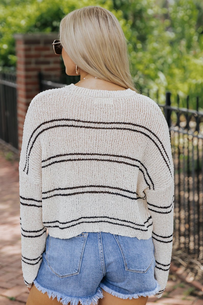 Cream Double Striped Sweater - Magnolia Boutique