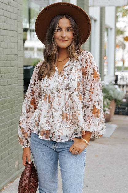 Cream Fall Floral Print Blouse - Magnolia Boutique