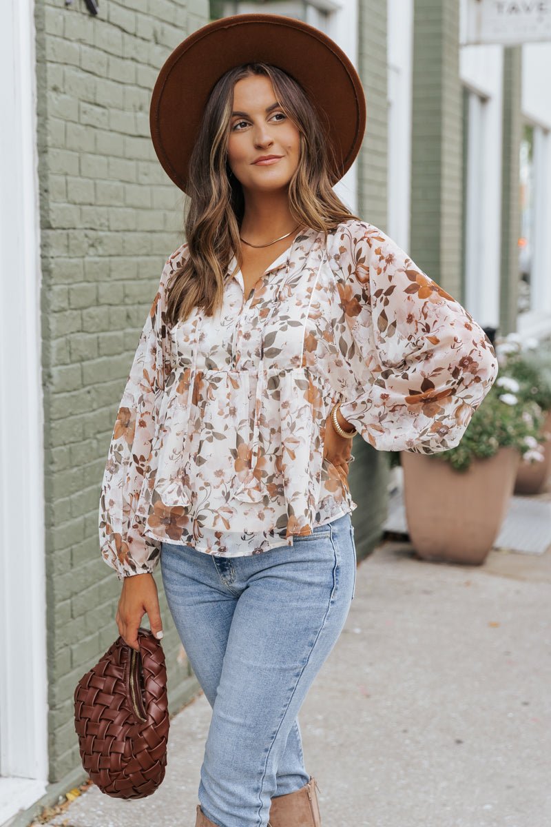 Cream Fall Floral Print Blouse - Magnolia Boutique