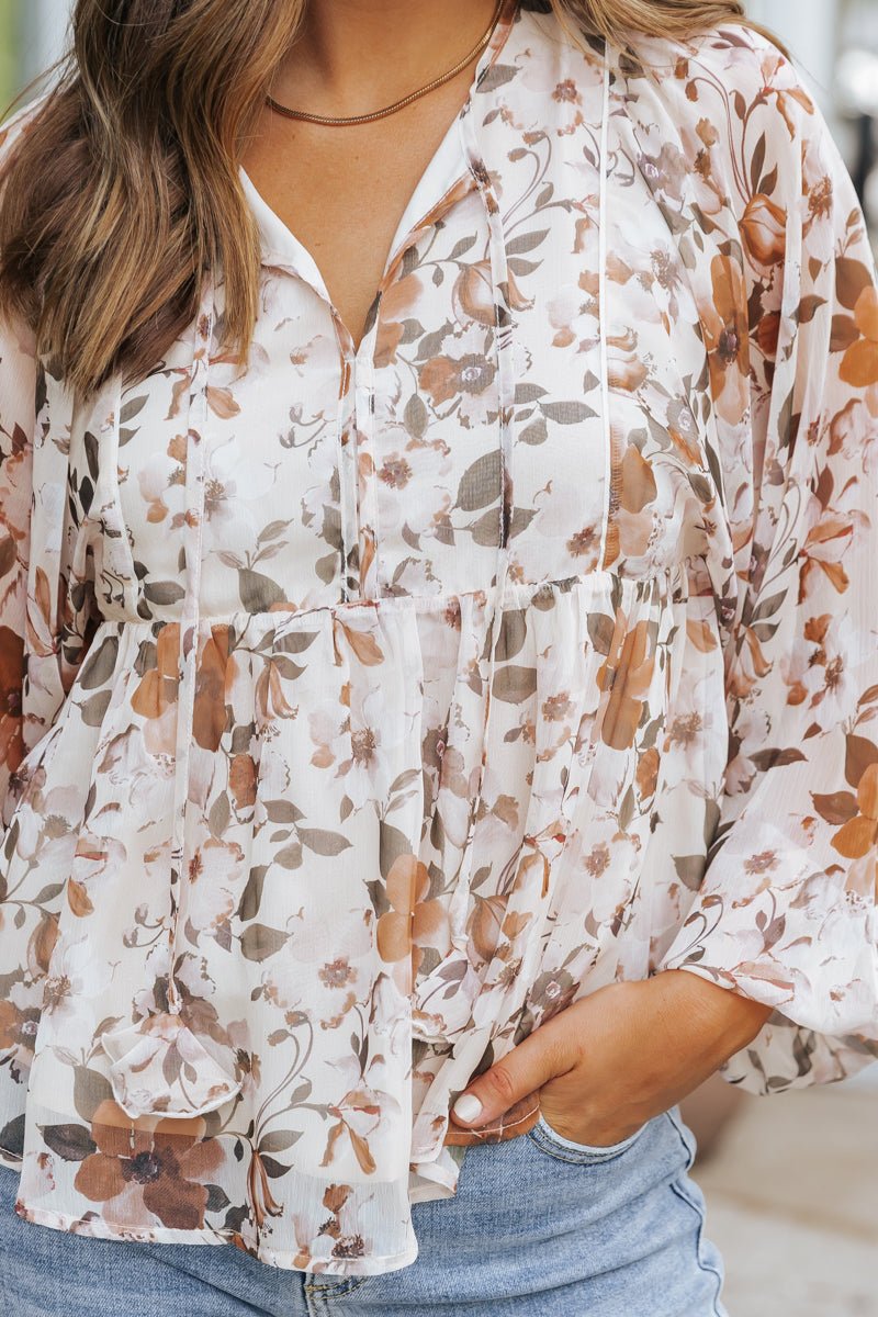 Cream Fall Floral Print Blouse - Magnolia Boutique