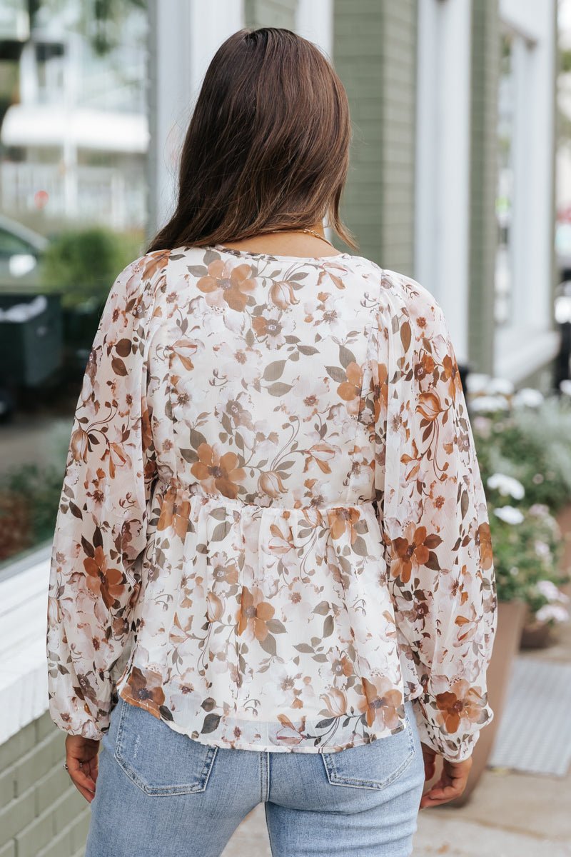 Cream Fall Floral Print Blouse - Magnolia Boutique