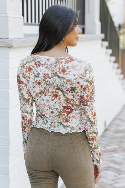 Cream Floral Mesh Smocked Blouse - Magnolia Boutique