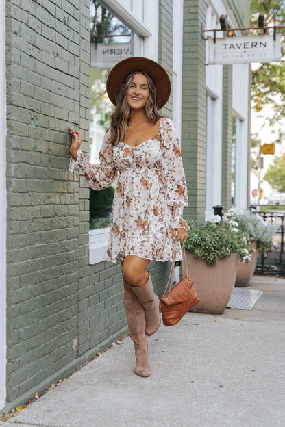 Cream Floral Print Mini Dress - Magnolia Boutique