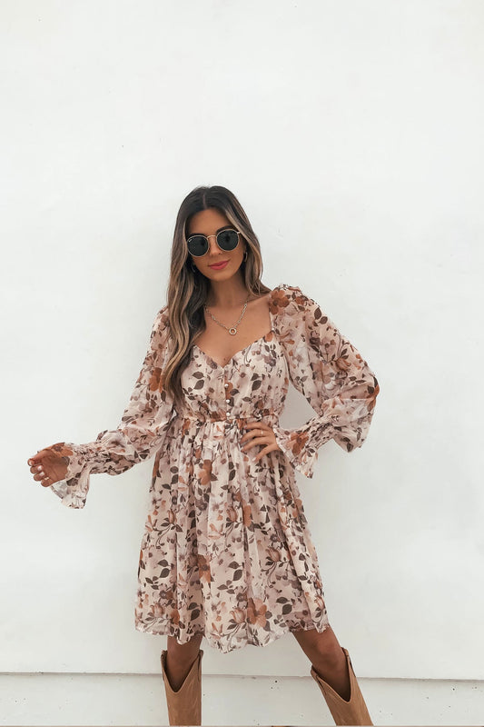 Cream Floral Print Mini Dress - Magnolia Boutique