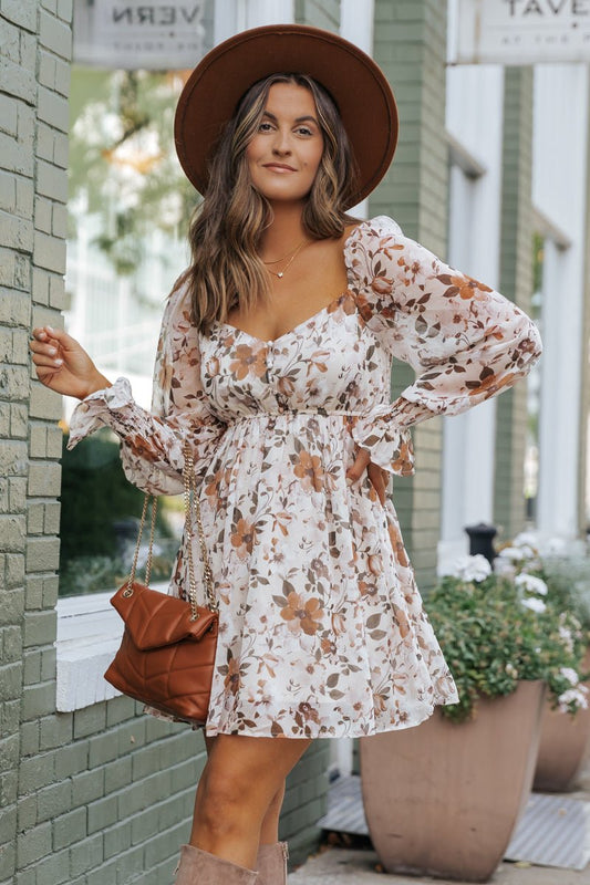 Cream Floral Print Mini Dress - Magnolia Boutique