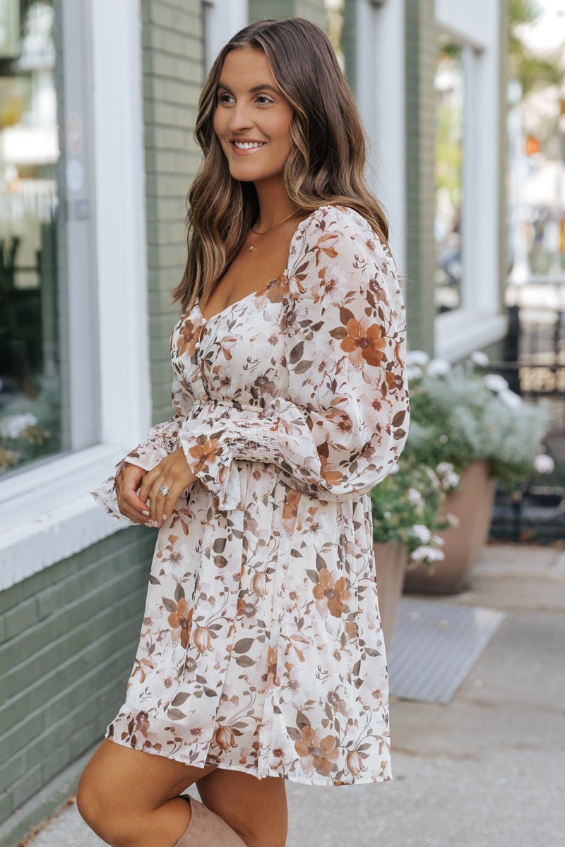 Cream Floral Print Mini Dress - Magnolia Boutique