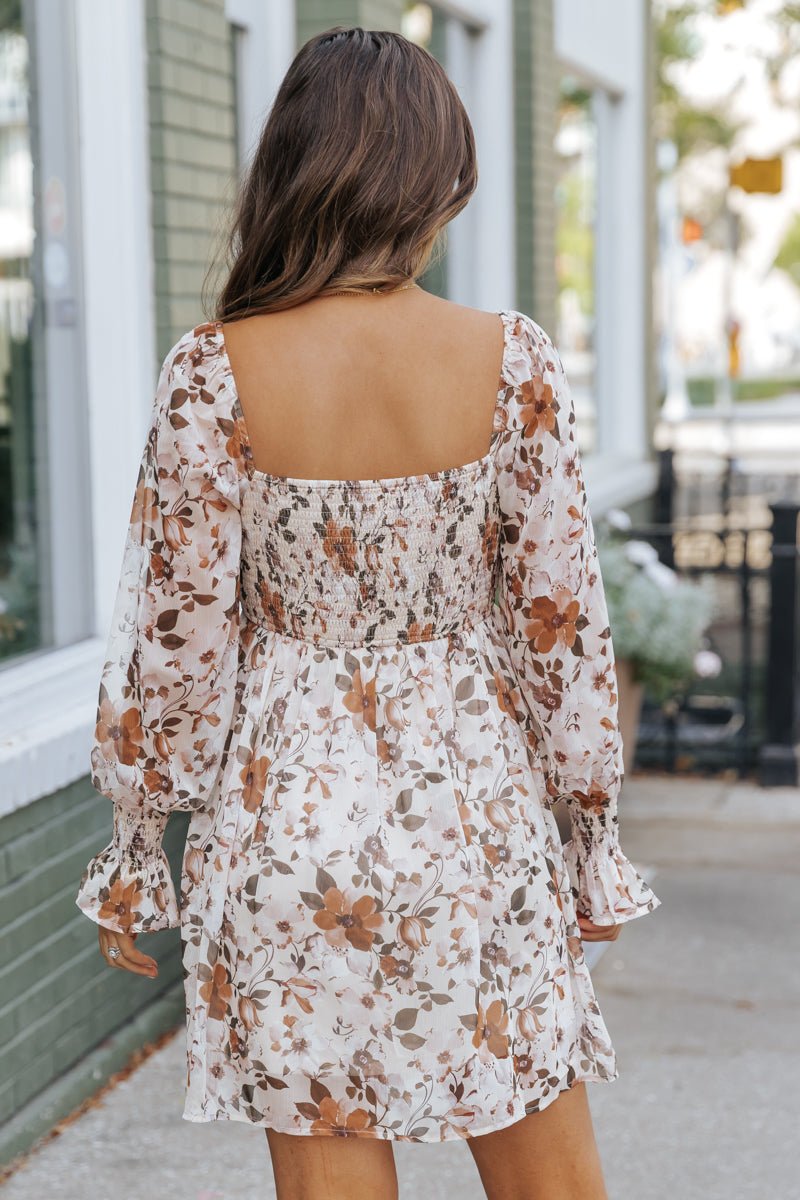 Cream Floral Print Mini Dress - Magnolia Boutique