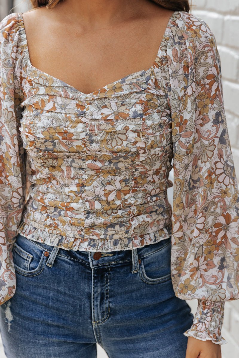 Cream Floral Print Sweetheart Top - Magnolia Boutique