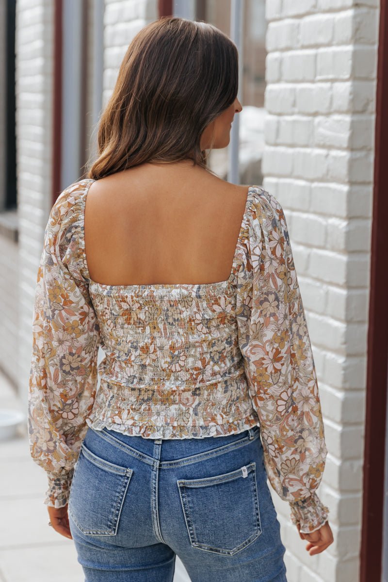 Cream Floral Print Sweetheart Top - Magnolia Boutique