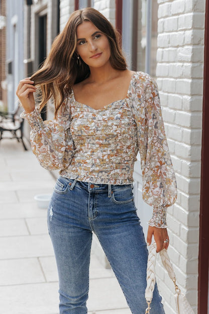 Cream Floral Print Sweetheart Top - Magnolia Boutique