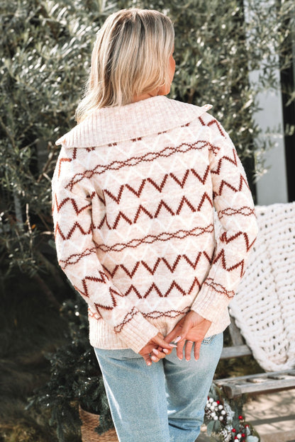 Cream Multi Print Zip Up Sweater - Magnolia Boutique