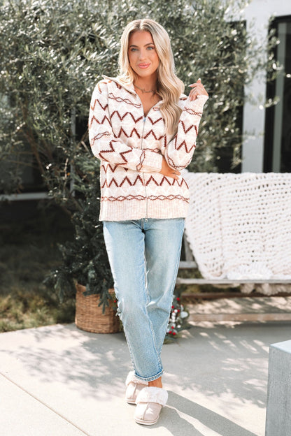 Cream Multi Print Zip Up Sweater - Magnolia Boutique