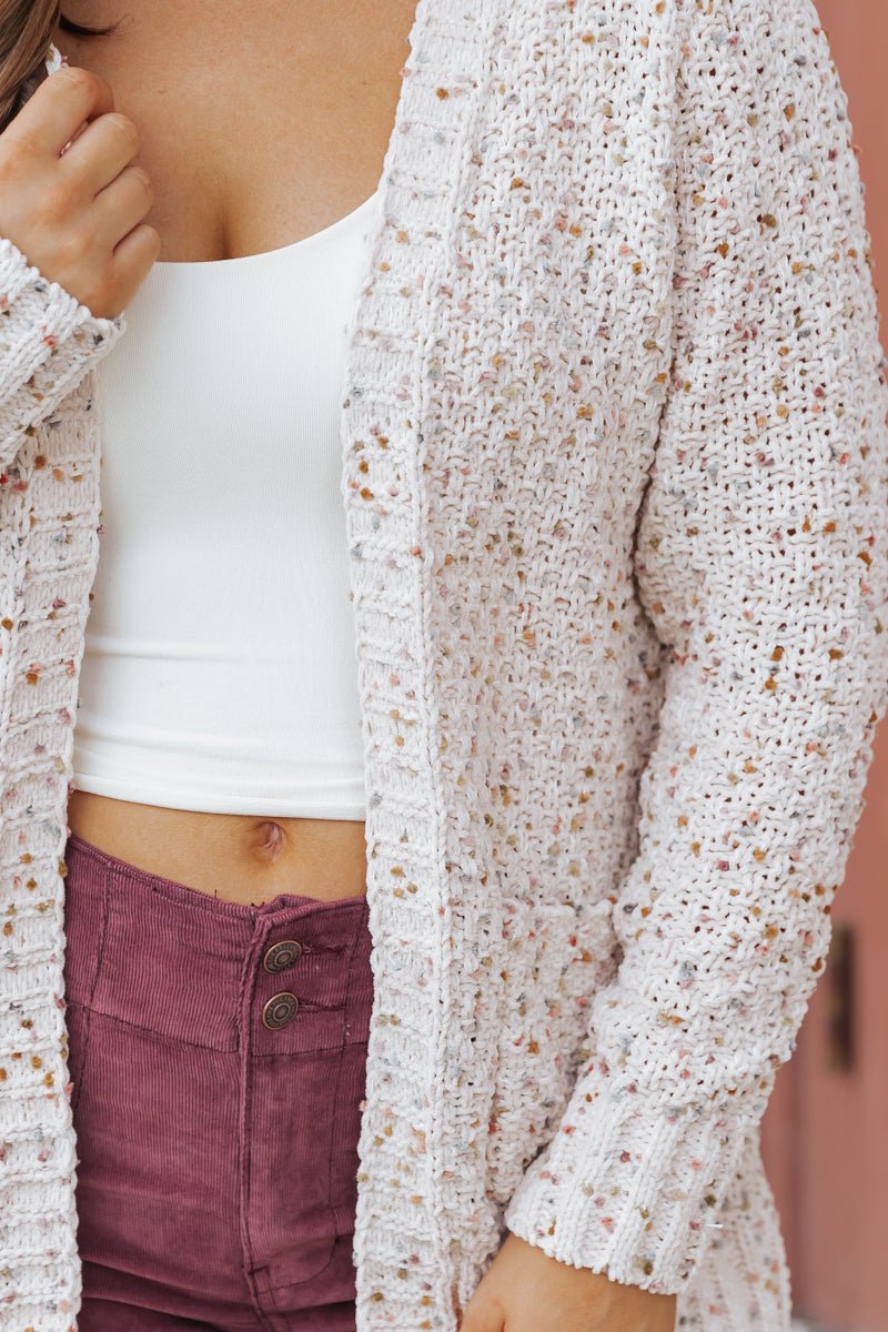 Cream Pom Pom Open Front Cardigan - Magnolia Boutique