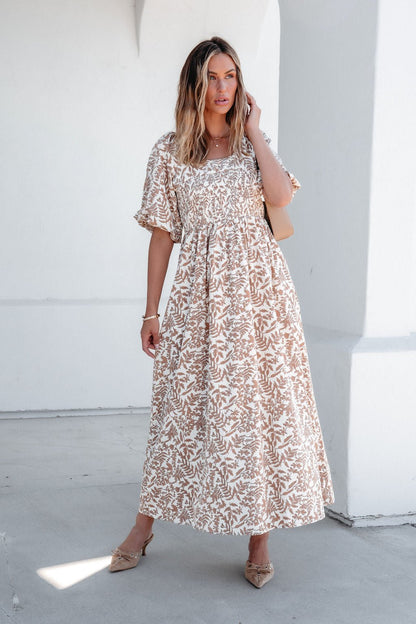 Cream Print Smocked Maxi Dress - Magnolia Boutique