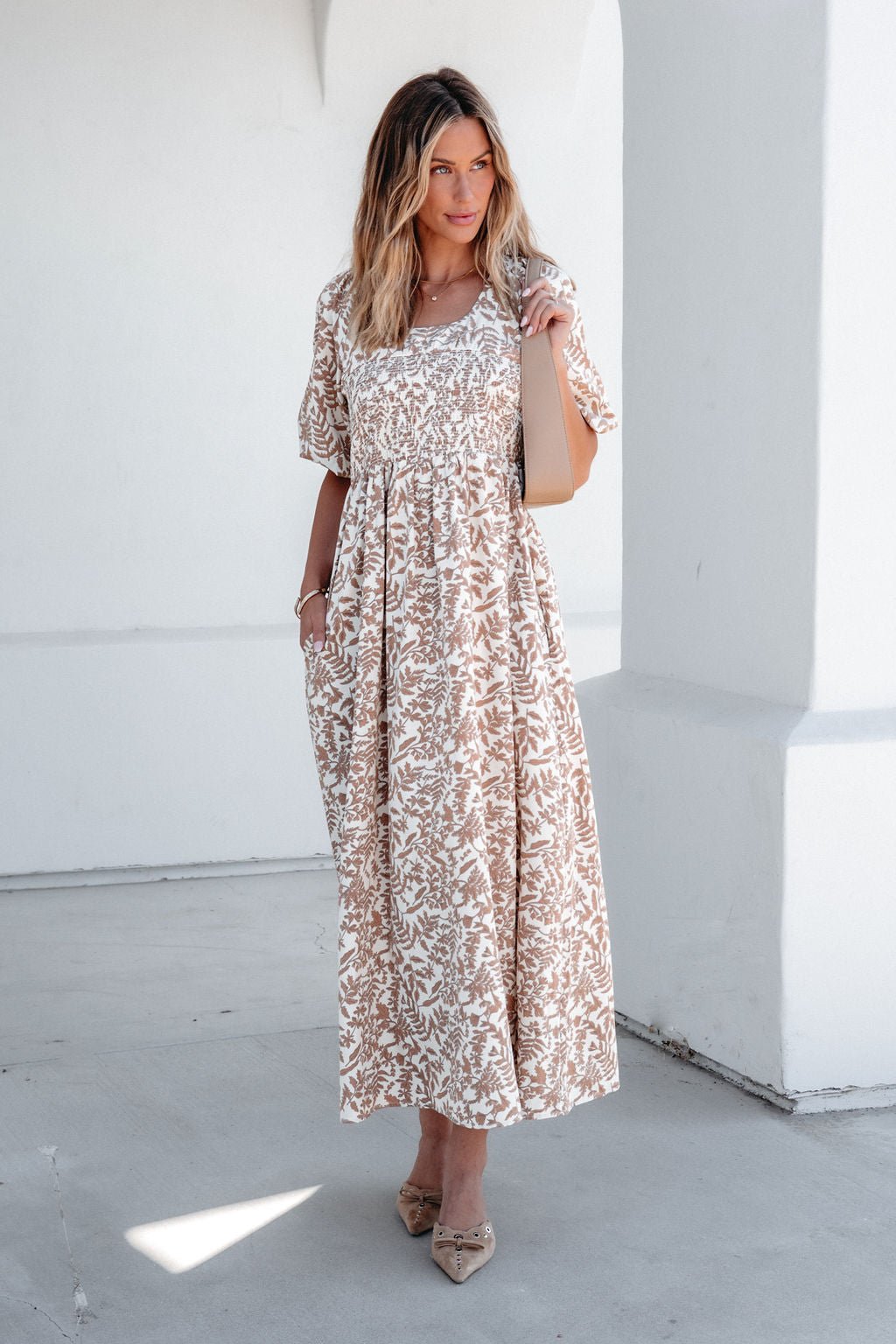 Cream Print Smocked Maxi Dress - Magnolia Boutique