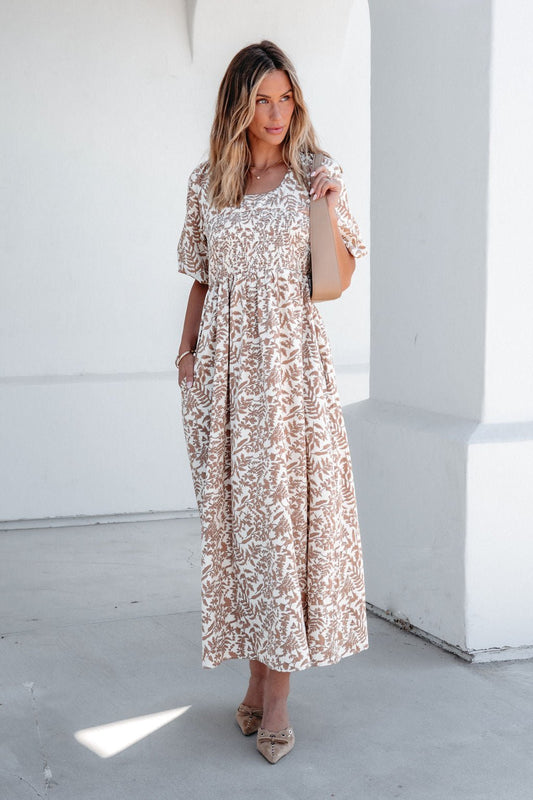 Cream Print Smocked Maxi Dress - Magnolia Boutique