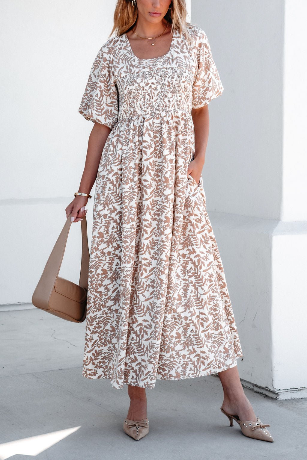 Cream Print Smocked Maxi Dress - Magnolia Boutique