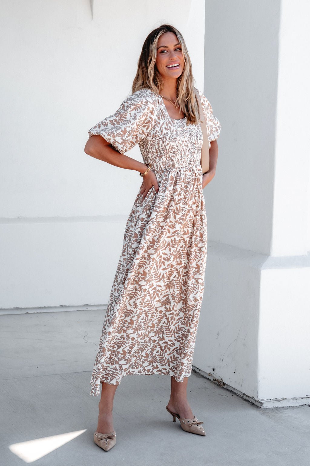 Cream Print Smocked Maxi Dress - Magnolia Boutique